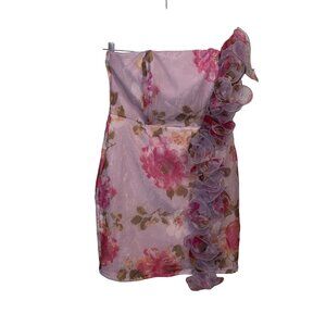 NY & C Floral One-Shoulder Mini Dress With Ruffle Accent Pink & Lavender Size L